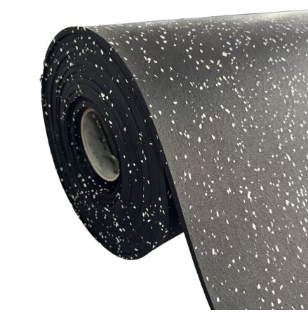Gummigolv 8 mm p� rulle 1 x 10m/12 m�, Svart med vita flakes